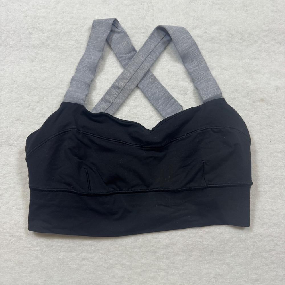 Lululemon Sports Bra Black Grey Heathered Criss Cross Straps Womens Yoga Gym